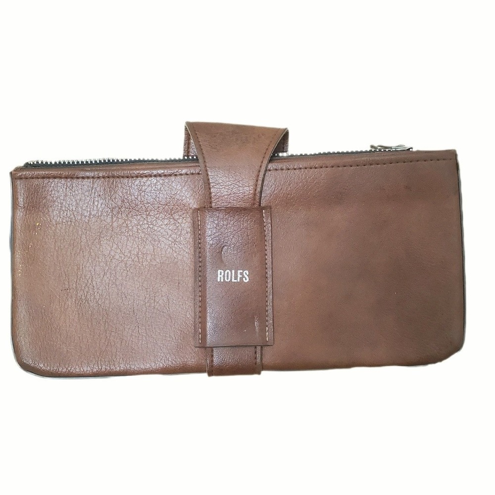 ROLFS Vintage Brown Leather Two Tone Snap Tab Zippered Clutch Wallet